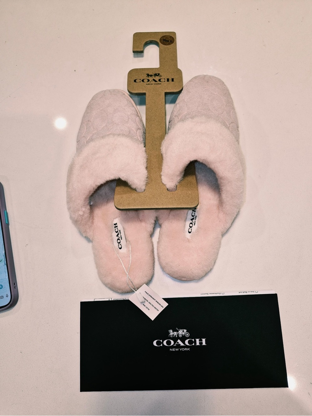 Coach Pink Shearling Logo Slide Slippers size 5